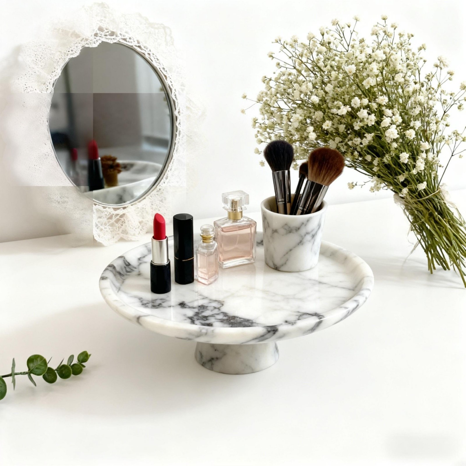 Marble Serving Board - Calacatta Viola Mermer Tek Ayaklı Yuvarlak