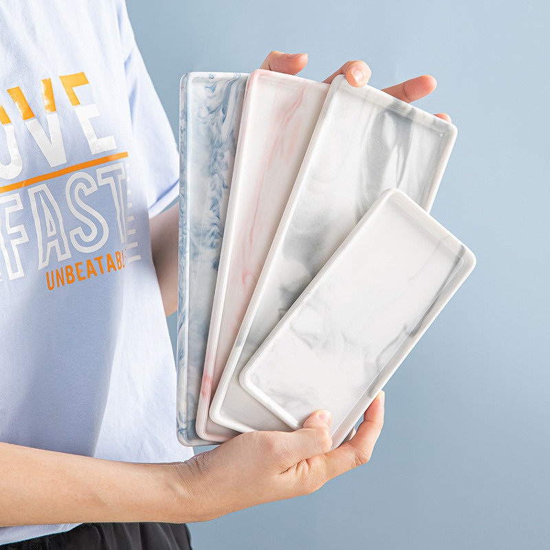 Marble Serving Board - Dikdörtgen seramik tepsi yaratıcı mermer desen