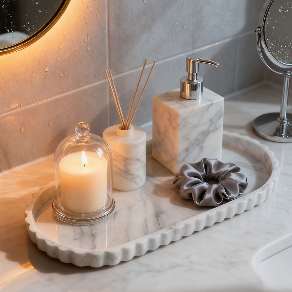 Marble Serving Board - Silikon Oval Saklama Tepsisi Mermer Desenli