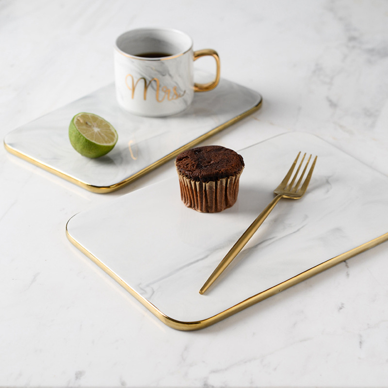 Altın Kenarlı Mermer Seramik K - Marble Serving Board incelemesi ve fiyatı